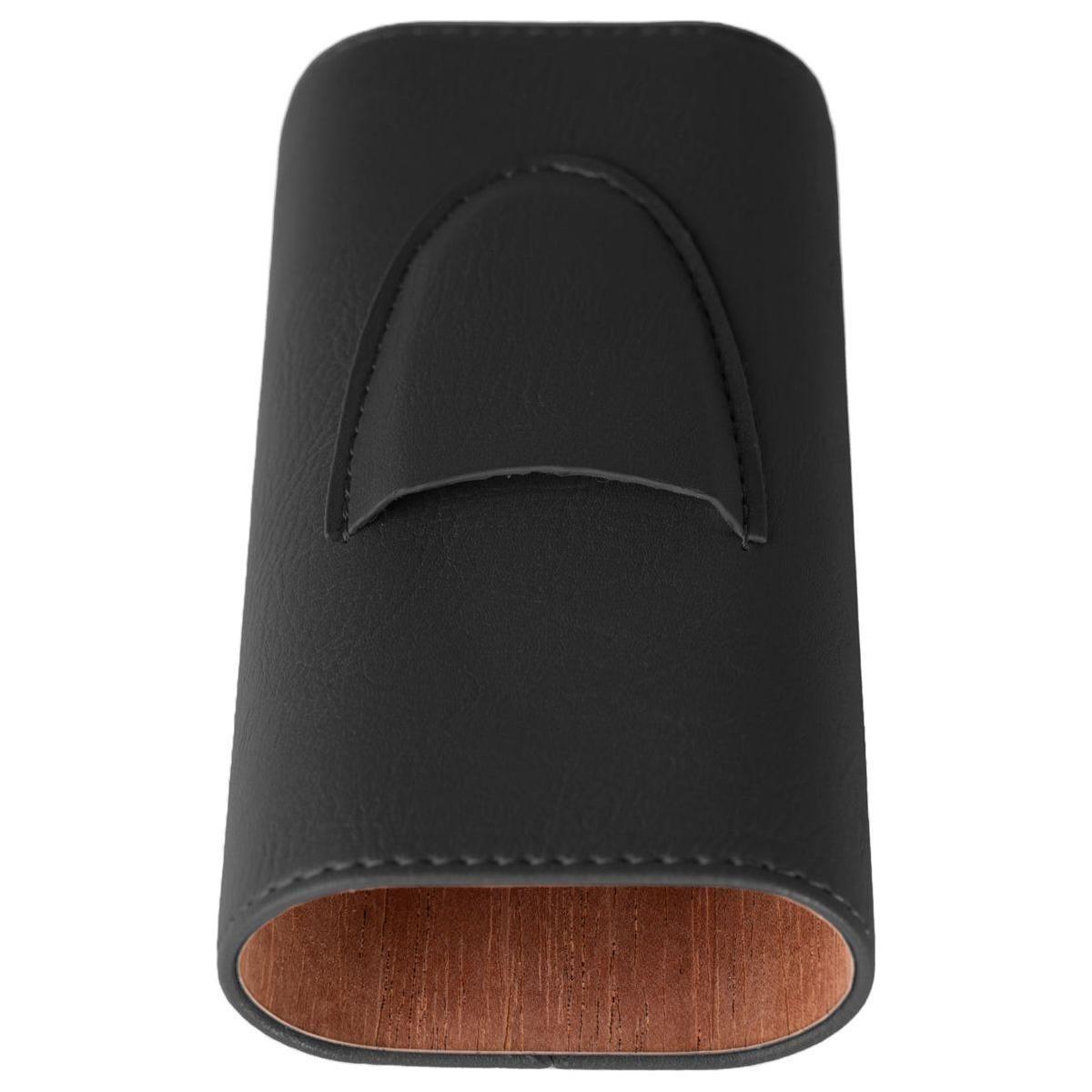Black Flat Pattern Leather Cigar Carry Case for 3 Cigars
