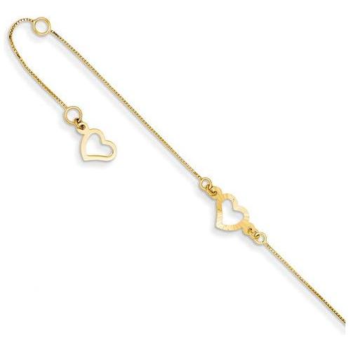 ANKQGANK157-9 14K Adjustable Fancy Heart Anklet