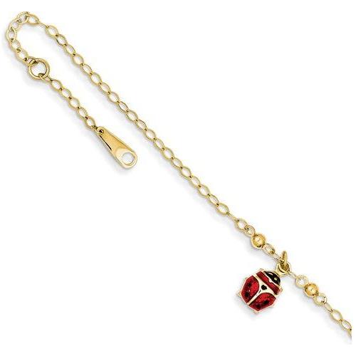 ANKQGANK197-10 14K Adjustable Enameled Ladybug Anklet