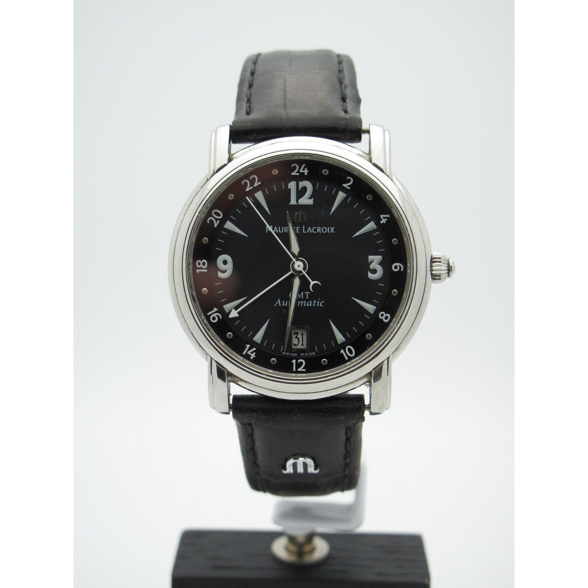 Maurice LaCroix Men's Automatic Black Dial Leather Band Date Watch AD61239