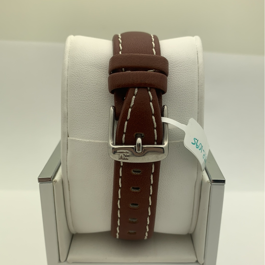 Casio Unisex White Dial Brown Leather Strap Watch MTP-1095