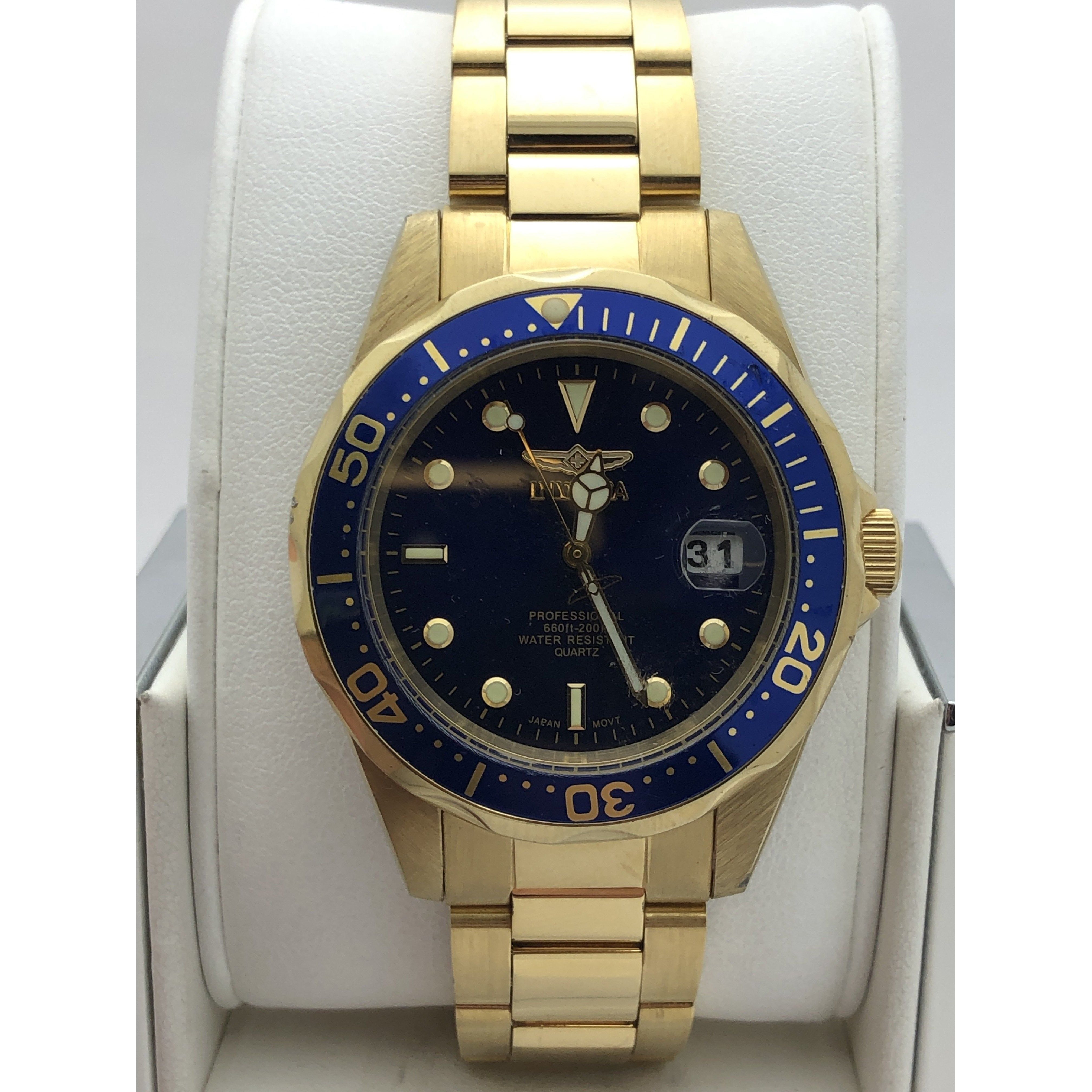 Invicta Men's Blue Dial Gold Tone Stainless Steel Bracelet Quartz