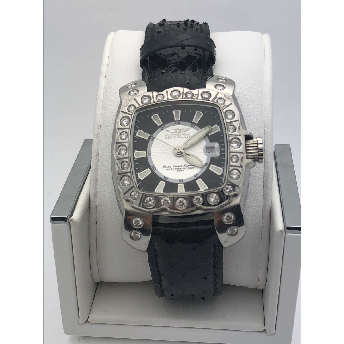 Invicta Men's Black Dial Black Leather Band Stainless Steel Case Watch 3185