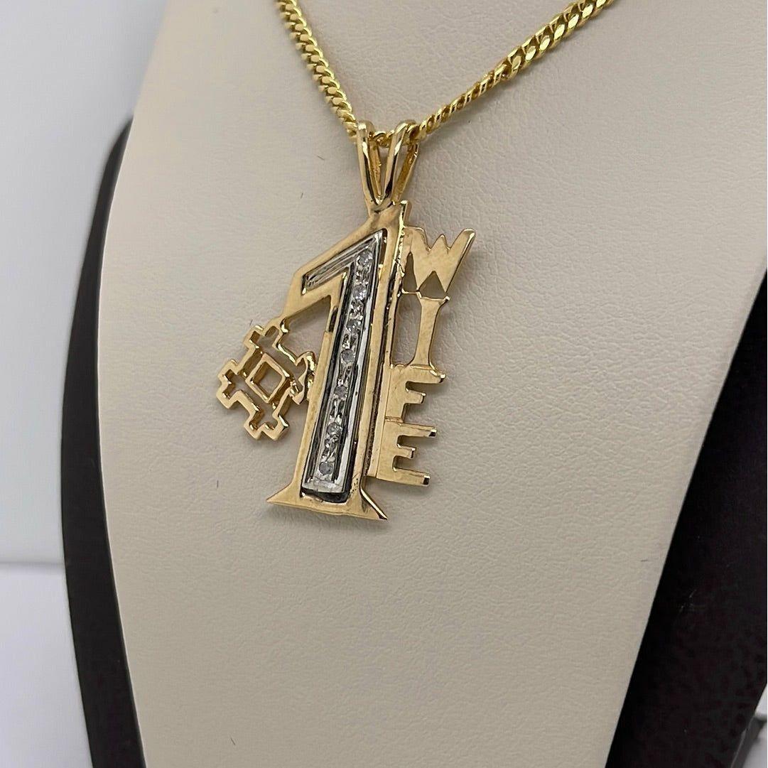 14K Yellow Gold #1 Wife Charm Pendant P011