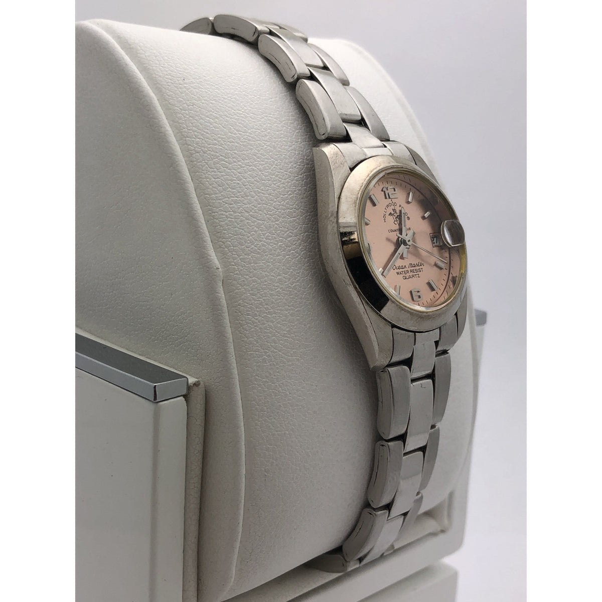 Hollywood Polo Ladies Pink Dial Silver Tone Stainless Steel Bracelet