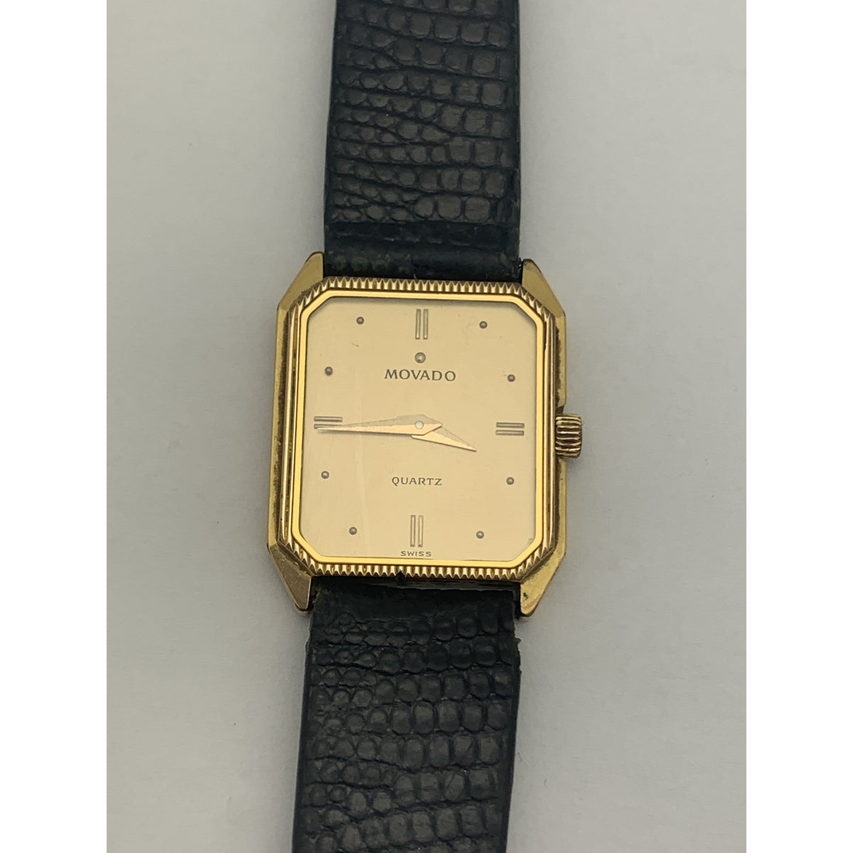 Movado Ladies Yellow Gold Dial Black Leather Strap Watch 8724434