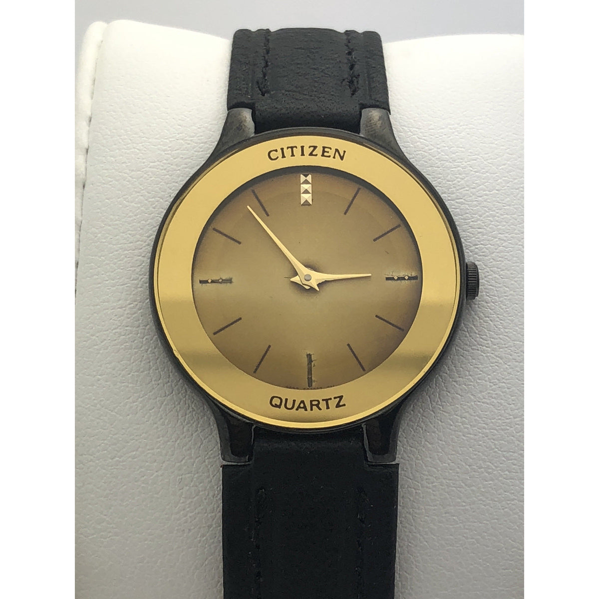 Citizen Men's Collectors Item Quartz Gold Tone Dial Black Band Watch 8103090