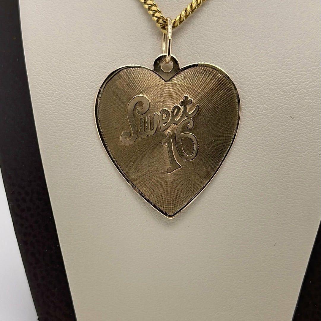 14K Yellow Gold Sweet 16 Charm Pendant P017
