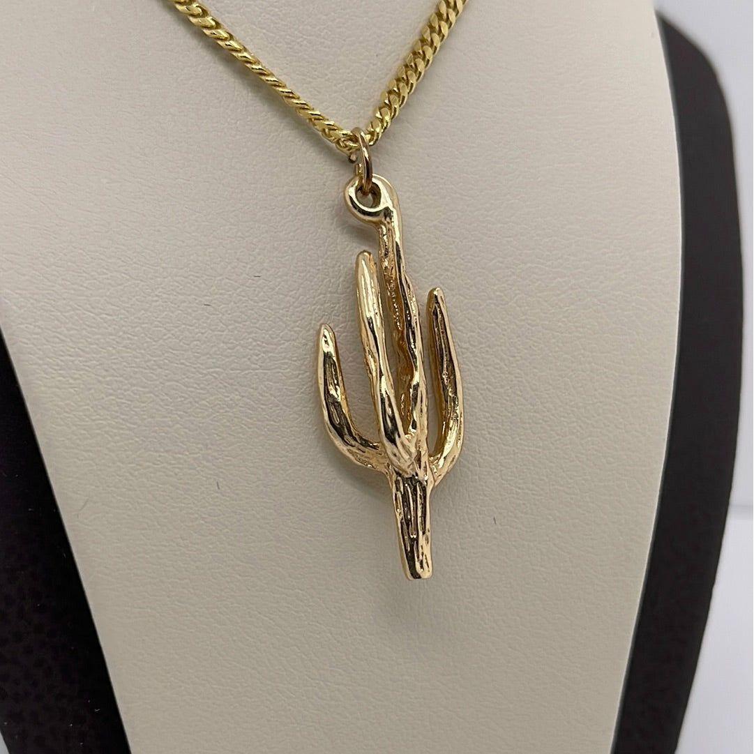 14K Yellow Gold Cactus 4 Branches Charm Pendant P035