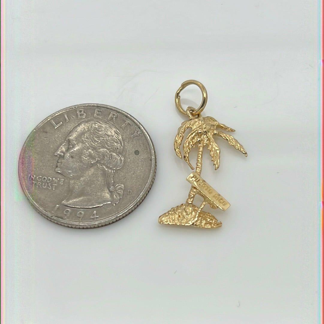 14K Yellow Gold Puerto Rico Palm Tree Charm Pendant P018