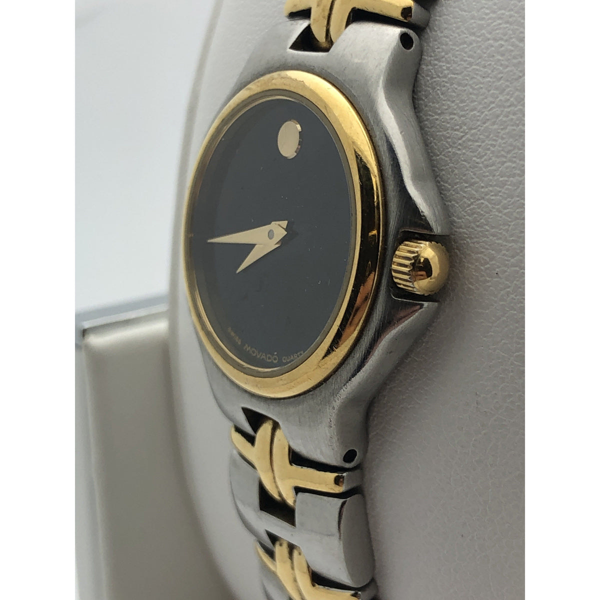 Movado Ladies Black Museum Dial Two Tone Stainless Steel Bracelet Watch 0601926