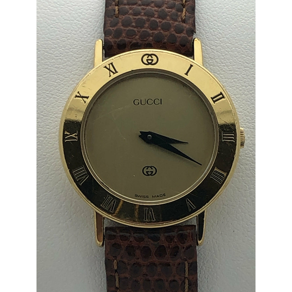 Gucci Ladies Gold Tone Dial Brown Leather Strap Watch 3000L  display picture 1