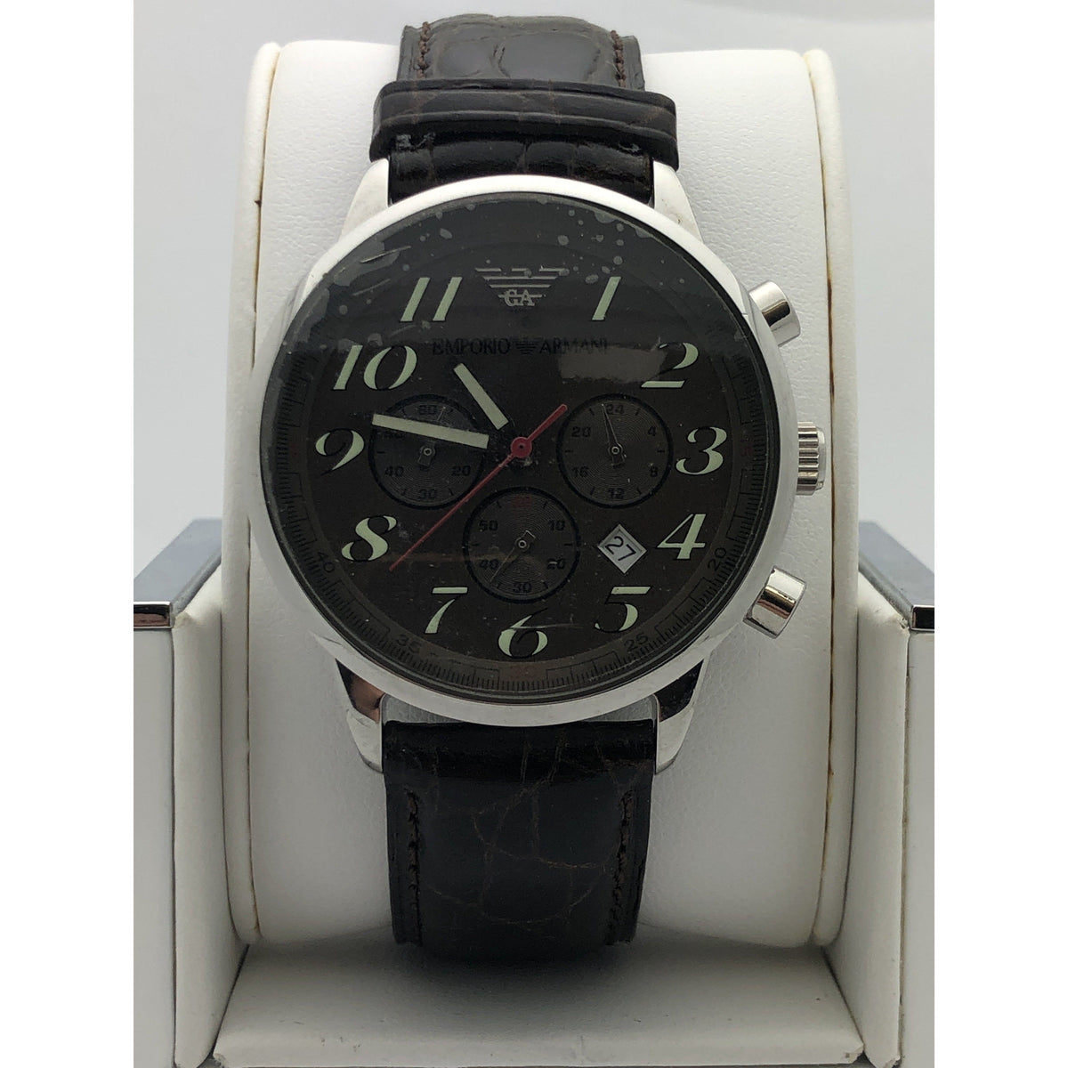 Emporio Armani Men's Green Dial Brown Genuine Leather Strap Watch AR-0623