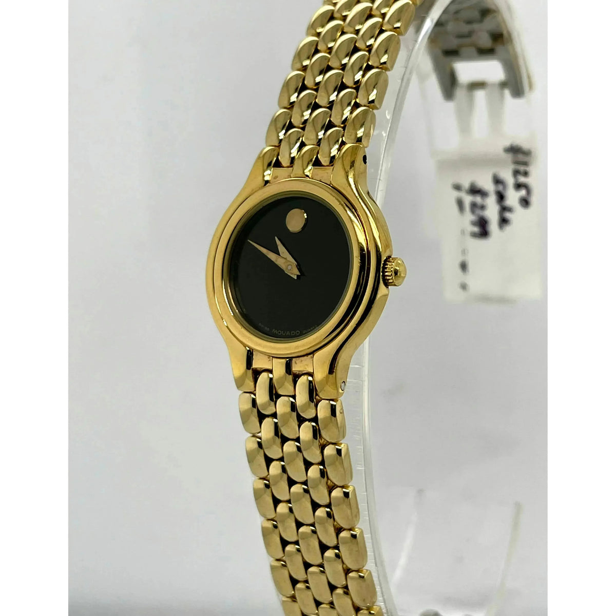 Movado Ladies Black Dial Yellow Gold Tone Bracelet Watch 0600711