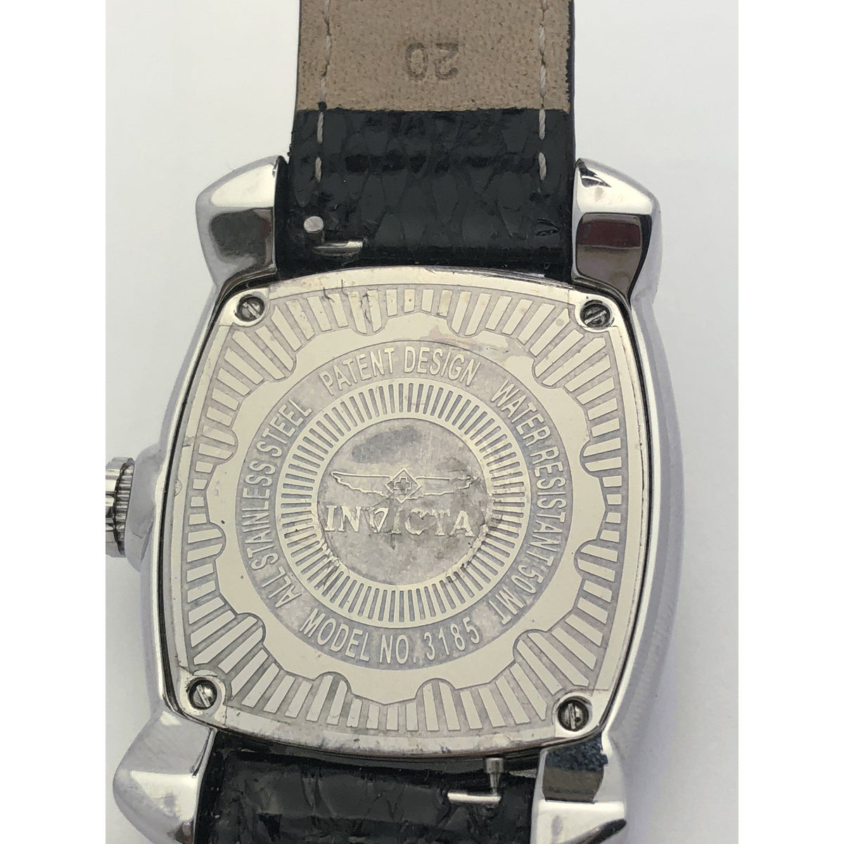 Invicta Men's Black Dial Black Leather Band Stainless Steel Case Watch 3185