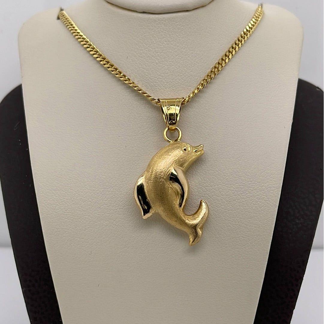 14K Yellow Gold Dolphin Charm Pendant P008