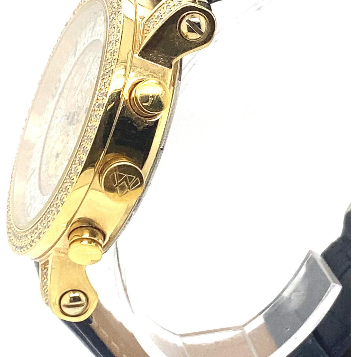 Aqua Master Men's Silver Dial Black Leather Strap Diamond Bezel Watch