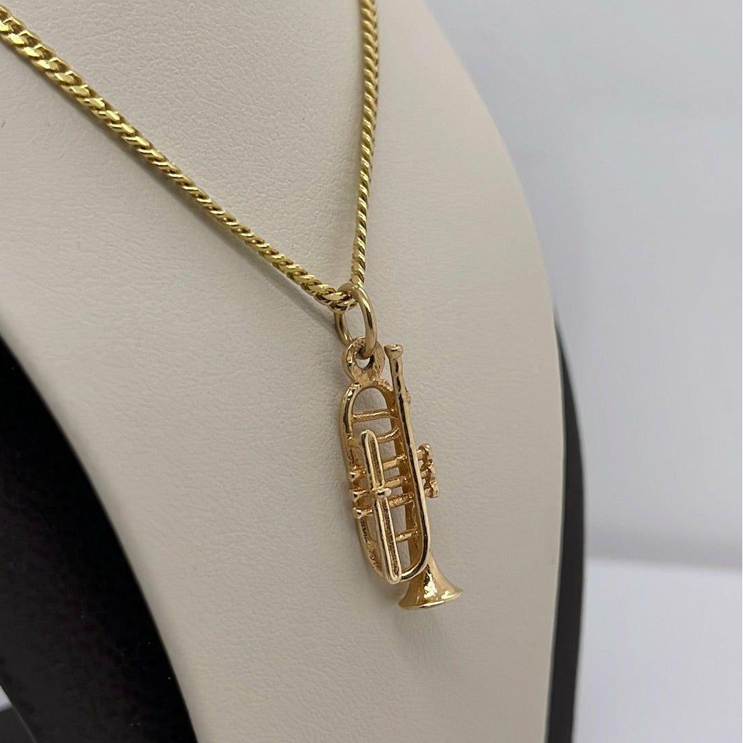 14K Yellow Gold Trumpet Charm Pendant P044