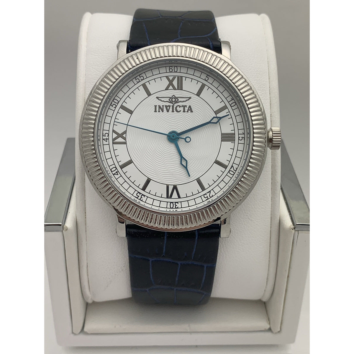 Invicta White Dial Dark Blue Leather Strap Watch 0065