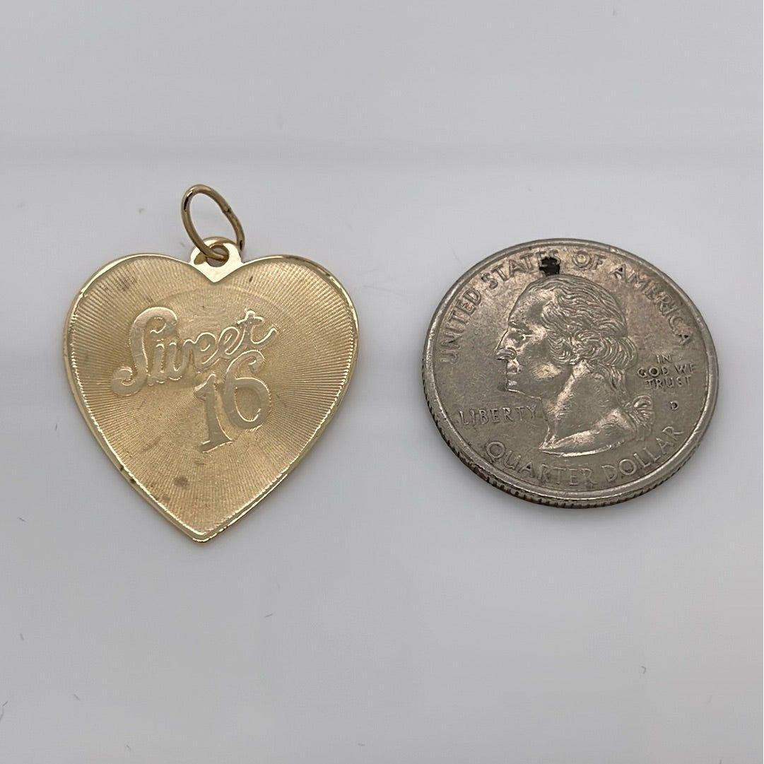 14K Yellow Gold Sweet 16 Charm Pendant P017