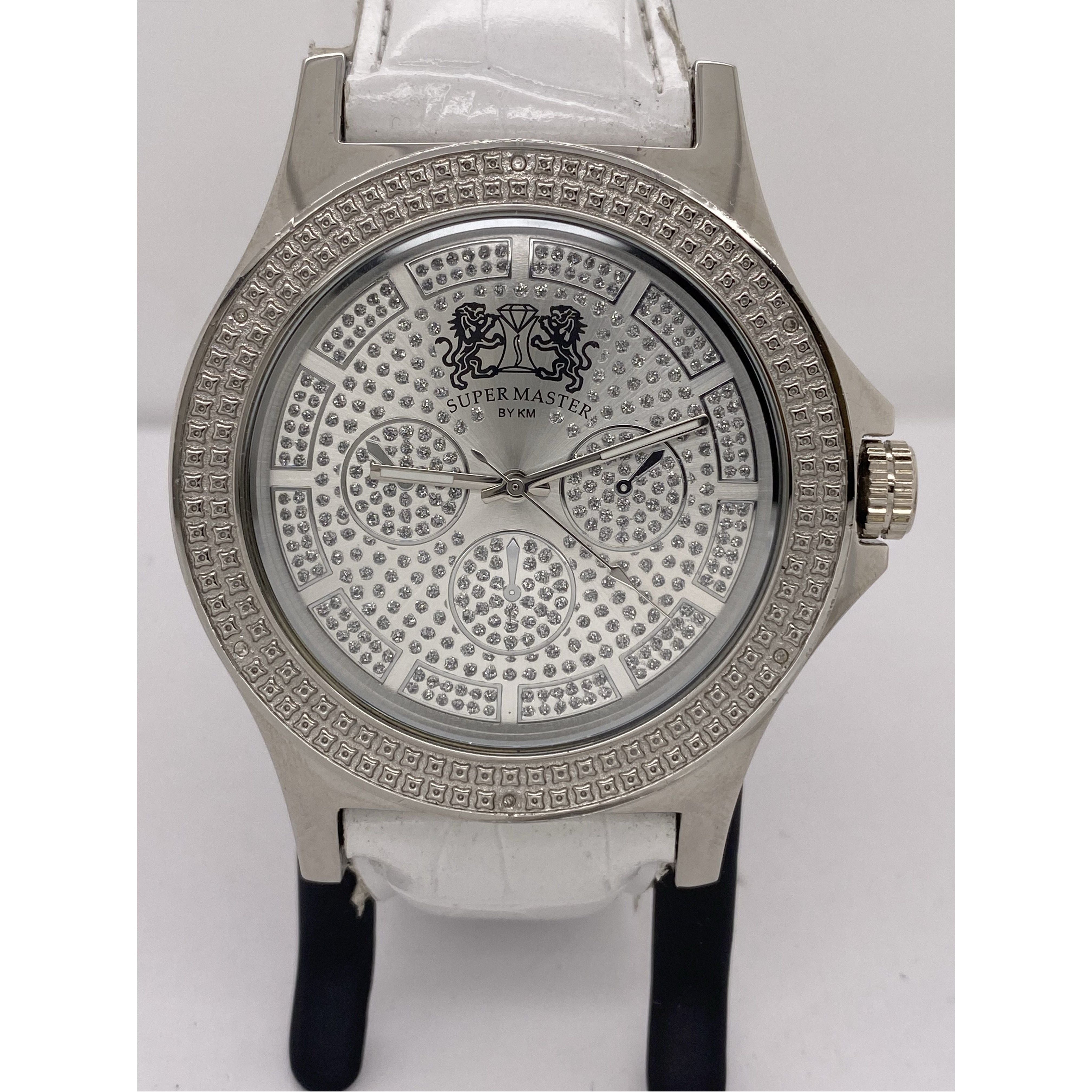 Super Master By KM Men's 0.06CT Diamonds Silver Dial White Band Watch 201