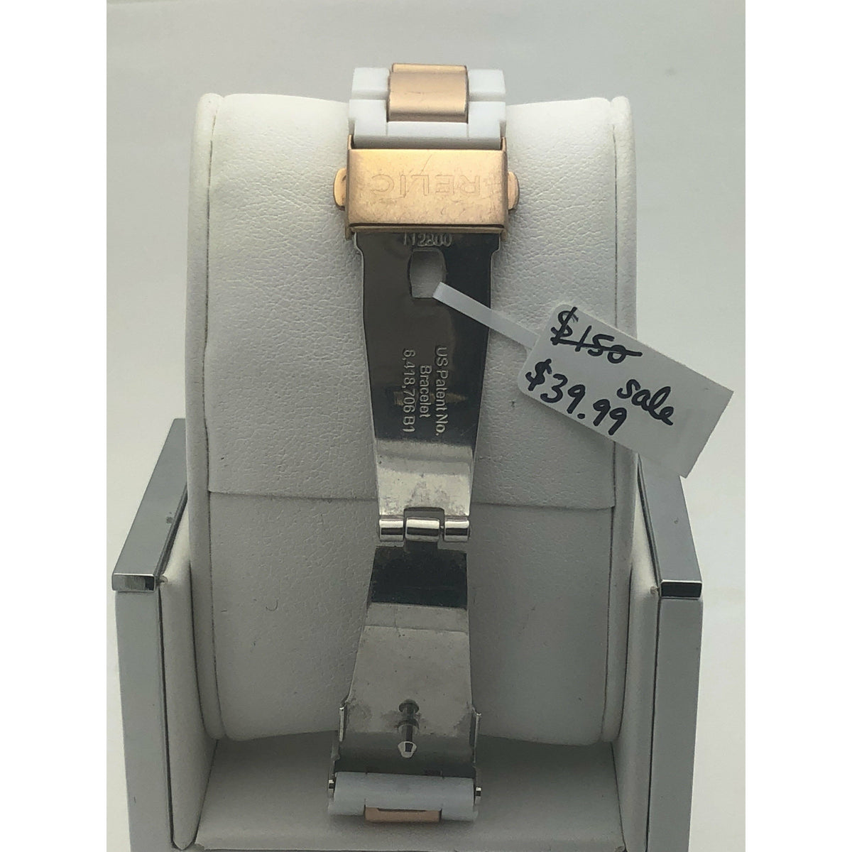 Relic White Dial Stainless Steel Case Resin Two Tone Band Watch 111107