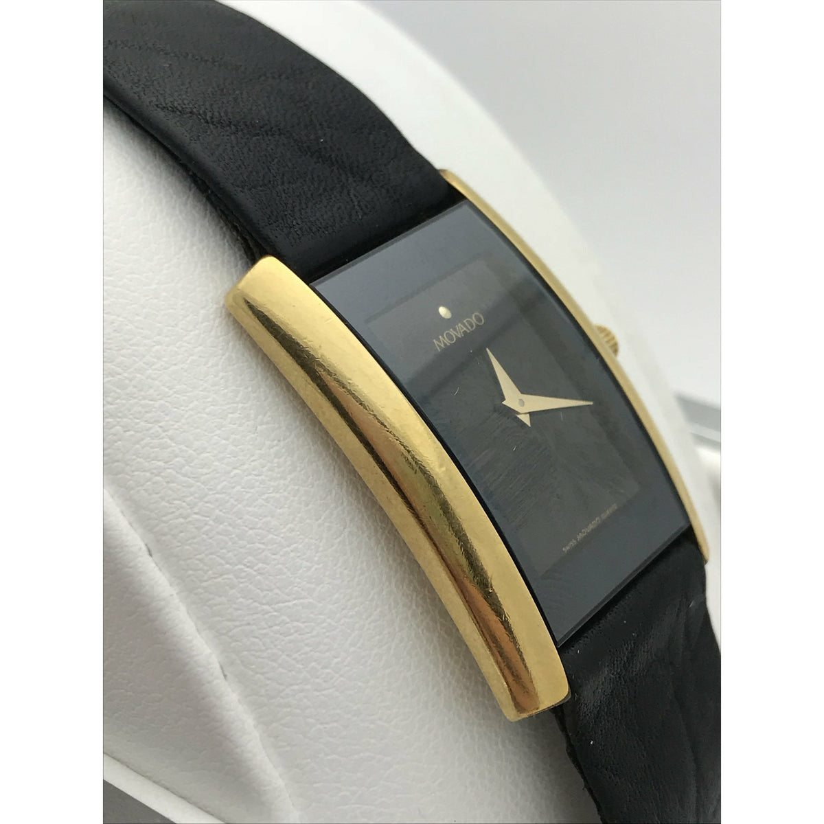 Movado Ladies Eliro Rectangle Black Dial Black Leather Strap Watch 0601906