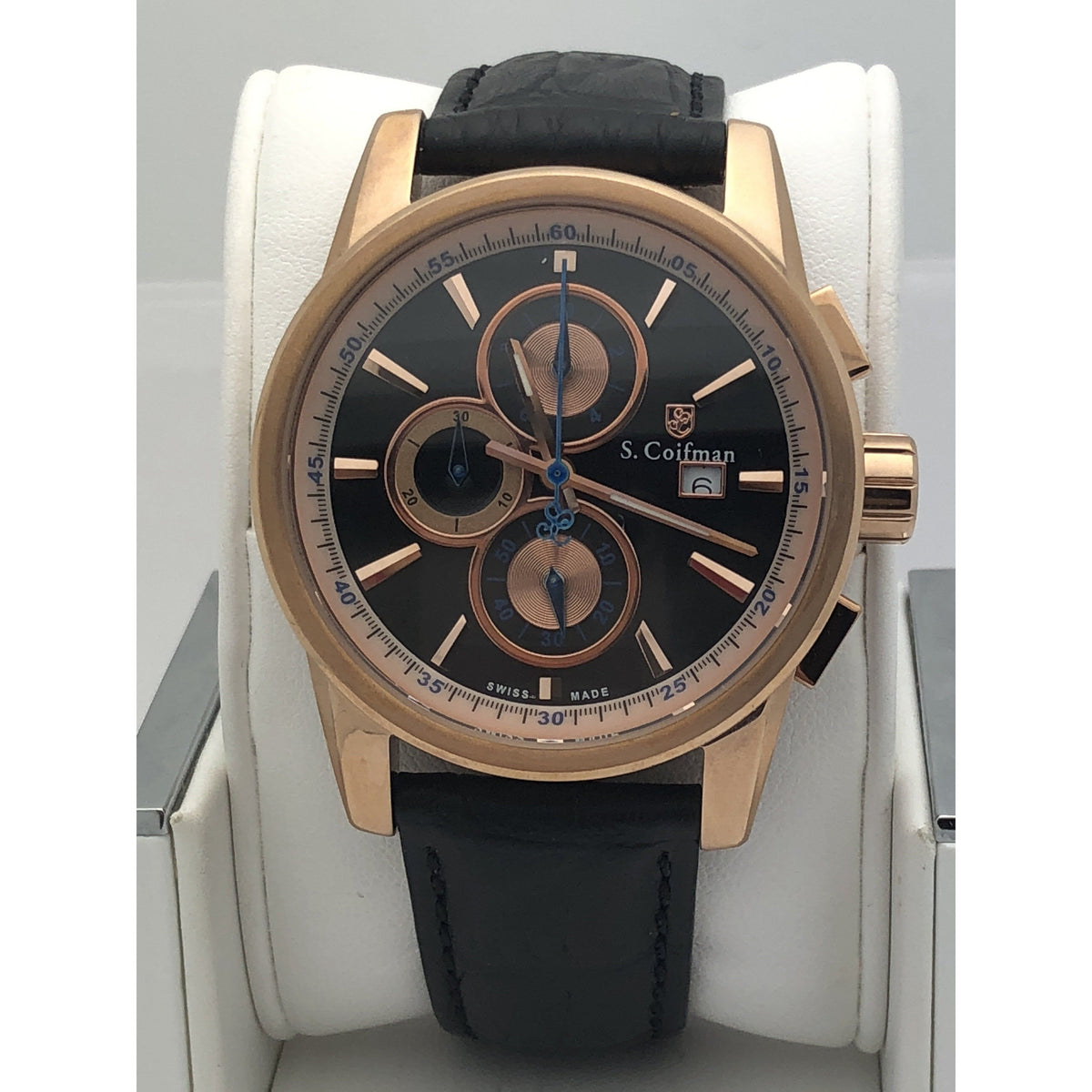 S. Coifman By Invicta Men's Black Leather Stainless Steel Case Watch SC0257