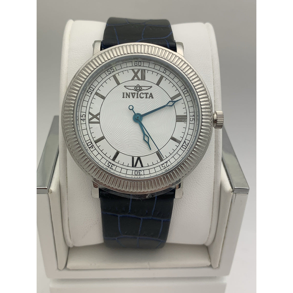 Invicta White Dial Dark Blue Leather Strap Watch 0065