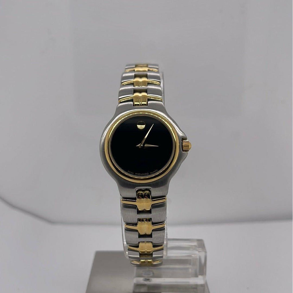 Movado Ladies Black Dial Two Tone Stainless Steel Bracelet 