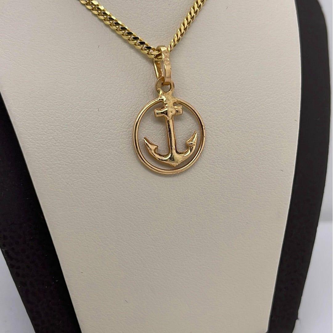 14K Yellow Gold Anchor Charm Pendant P037