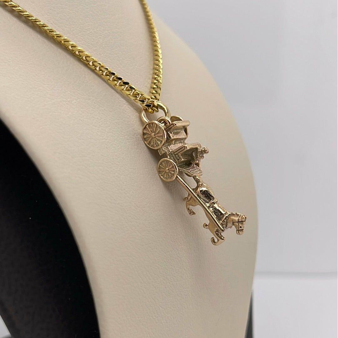 14K Yellow Horse Carriage / Boy Charm Pendant P057