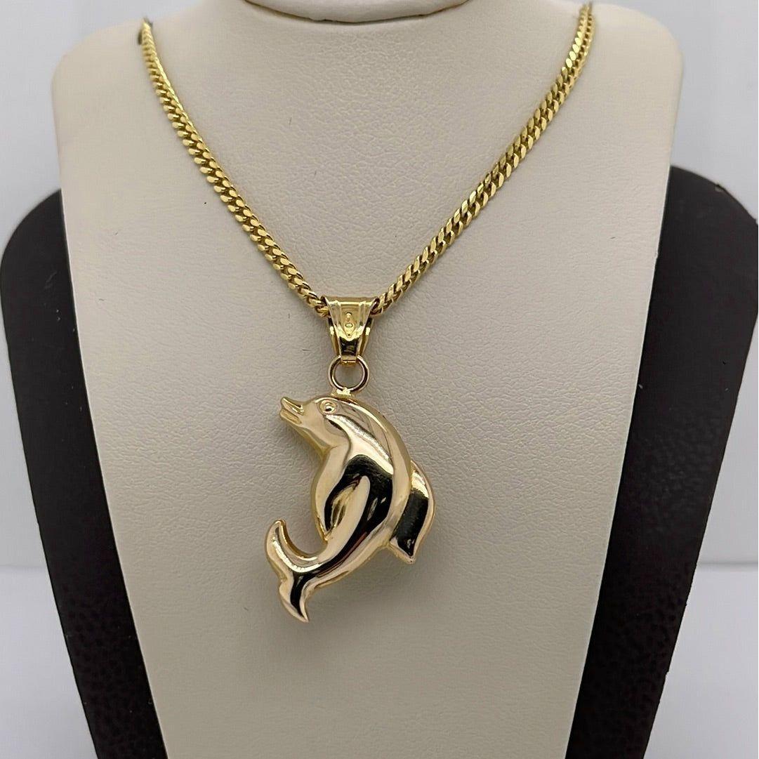 14K Yellow Gold Dolphin Charm Pendant P008