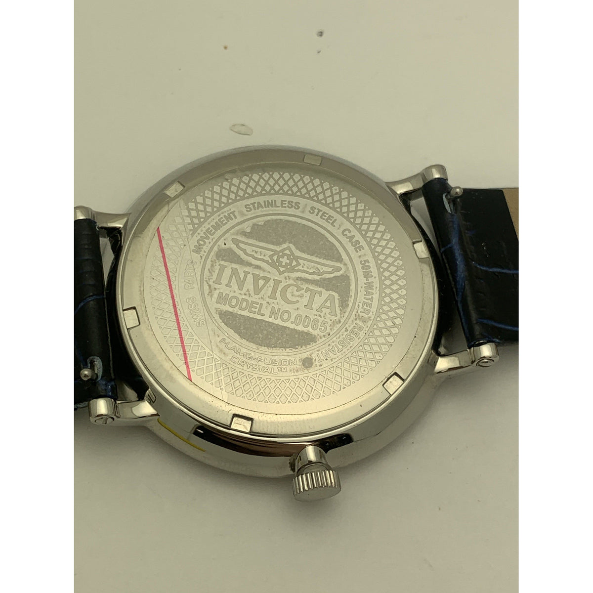 Invicta White Dial Dark Blue Leather Strap Watch 0065