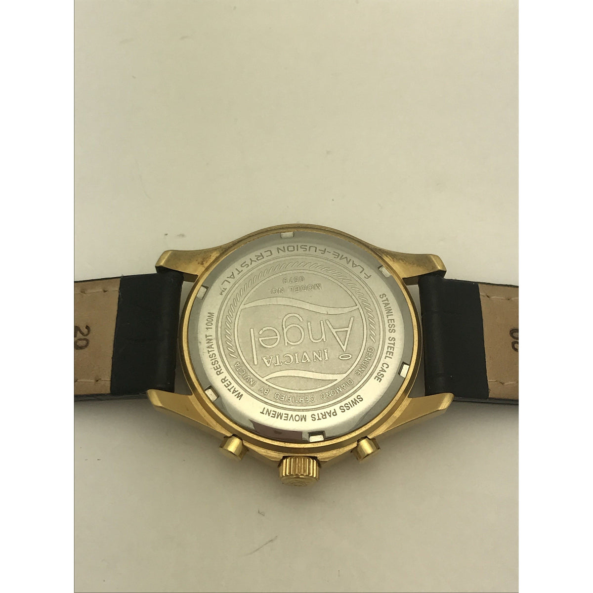 Invicta Angel Ladies Black Dial Black Calf Leather Band Watch 0579