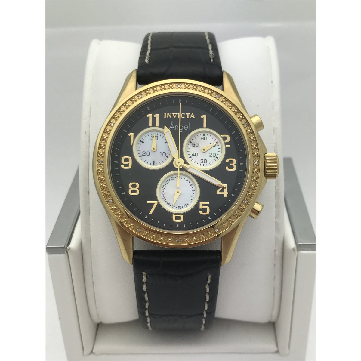 Invicta Angel Ladies Black Dial Black Calf Leather Band Watch 0579