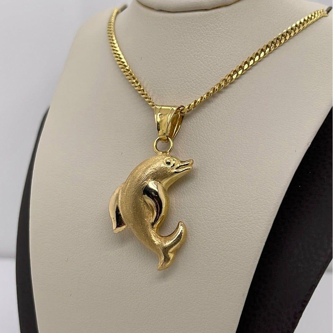 14K Yellow Gold Dolphin Charm Pendant P008