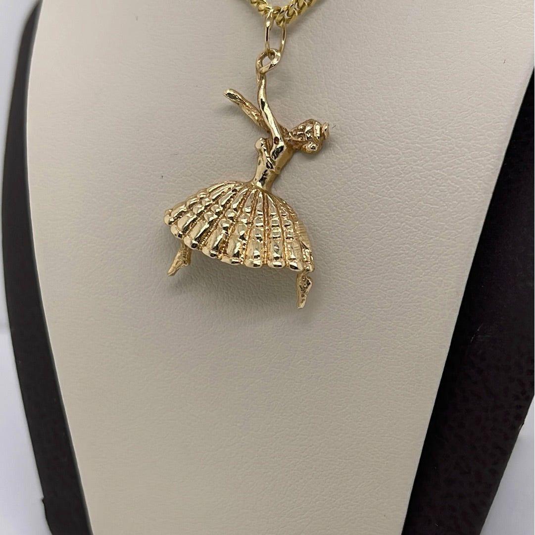 14K Yellow Gold Ballerina Charm Pendant P006