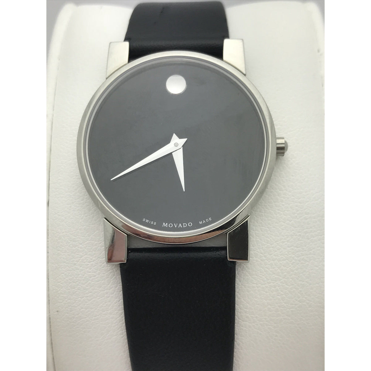 Movado Ladies Modena Black Museum Dial Black Leather Band Watch 0604231