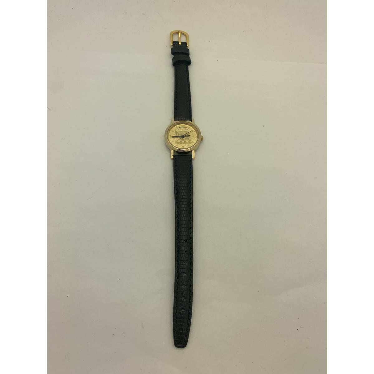 Wittnauer Ladies Gold Tone Dial Black Genuine Leather Band Watch