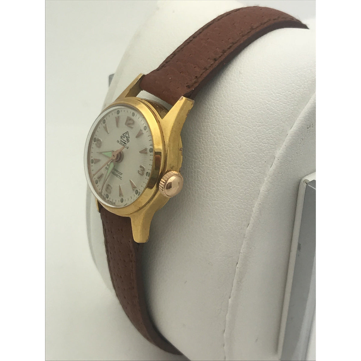 Rocar Ladies 15 Jewels Antimagnetic Brown Leather Band Watch 6047