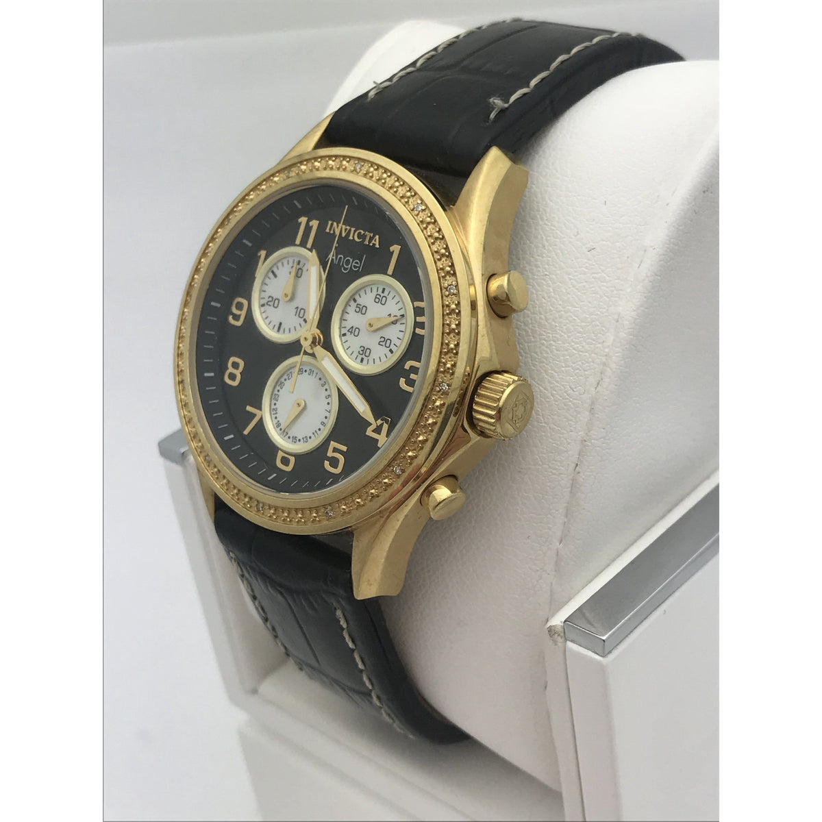 Invicta Angel Ladies Black Dial Black Calf Leather Band Watch 0579