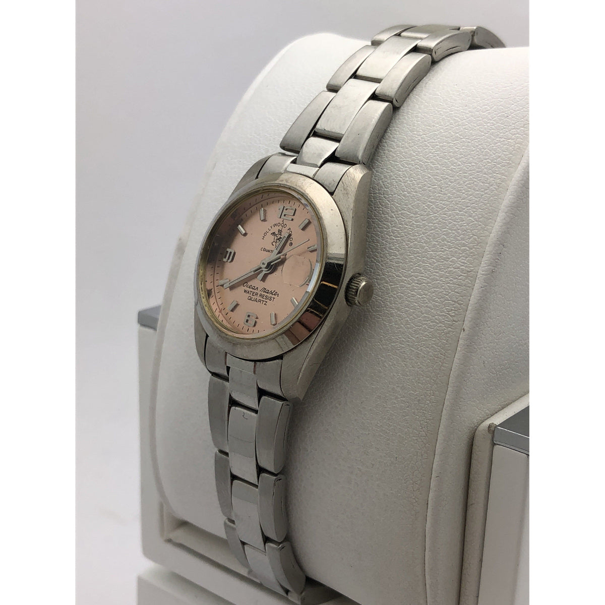 Hollywood Polo Ladies Pink Dial Silver Tone Stainless Steel Bracelet