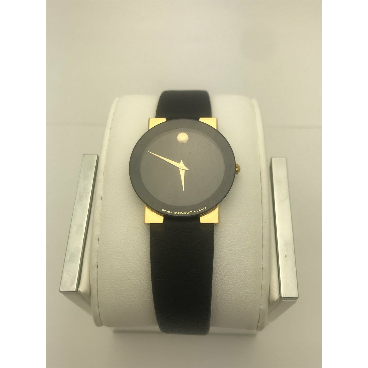 Movado Ladies Museum Black Dial Black Leather Band Watch 0603859