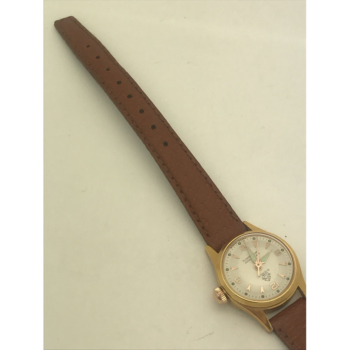 Rocar Ladies 15 Jewels Antimagnetic Brown Leather Band Watch 6047