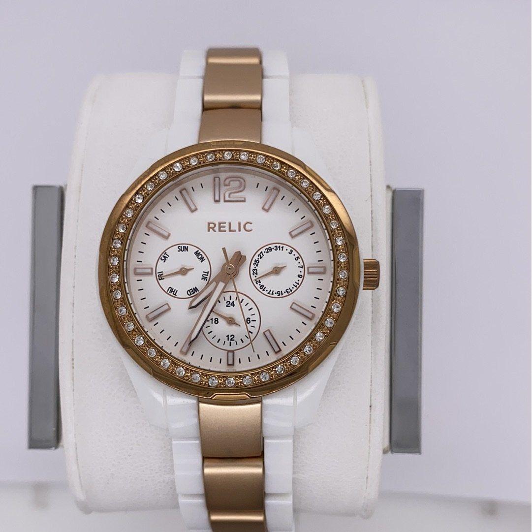 Relic White Dial Stainless Steel Case Resin Two Tone Band Watch 111107