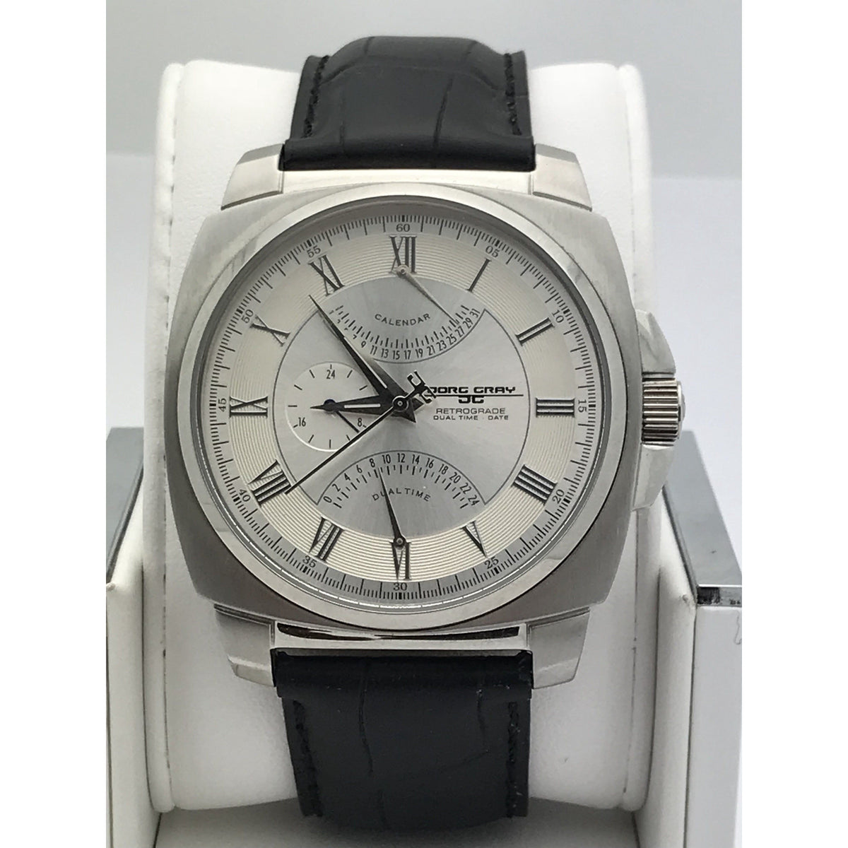 Jorg Gray Men's Square Silver Dial Black Leather Band Watch JG1040-14 101185