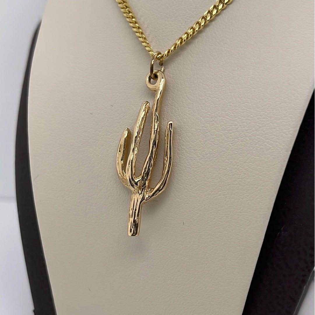 14K Yellow Gold Cactus 4 Branches Charm Pendant P035