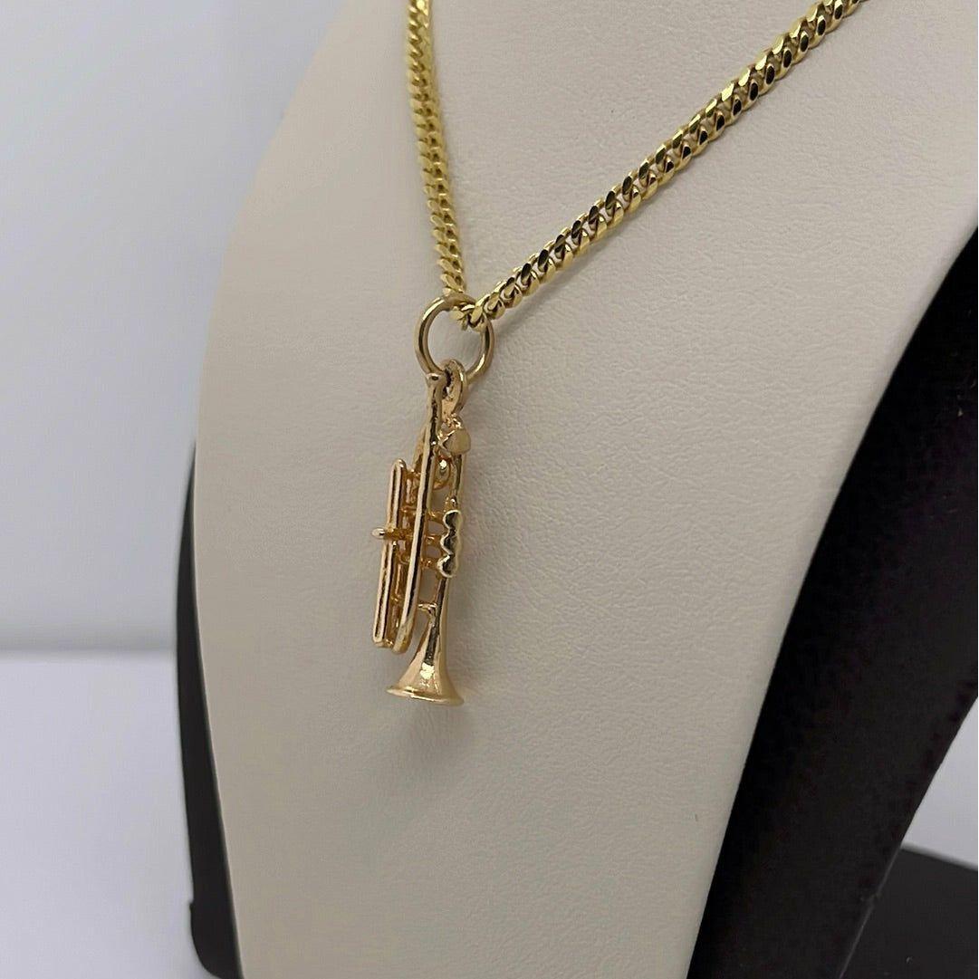 14K Yellow Gold Trumpet Charm Pendant P044
