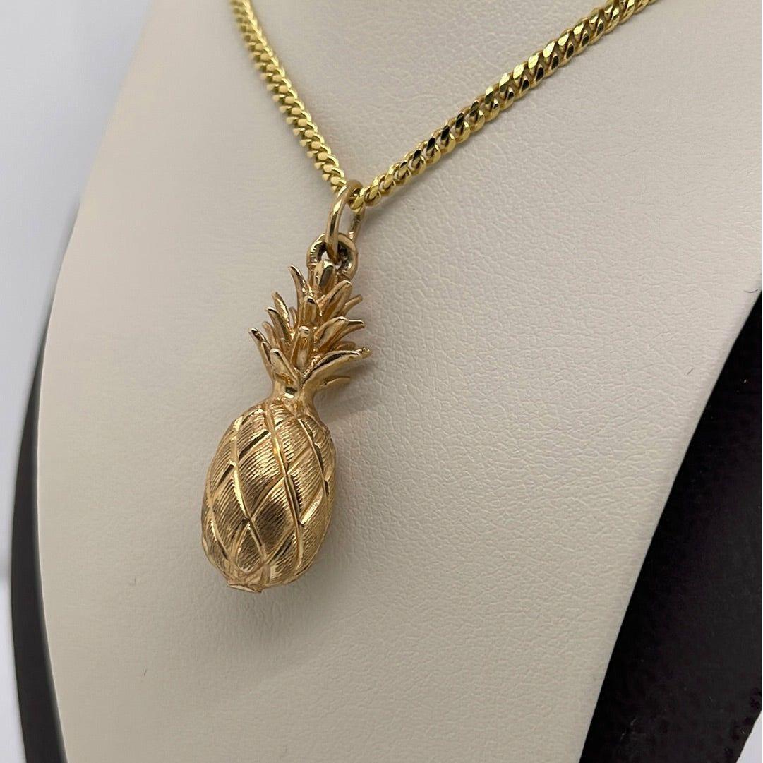 14K Yellow Gold Pineapple Charm Pendant P001